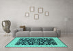 Machine Washable Oriental Turquoise Traditional Area Rugs in a Living Room,, wshurb776turq