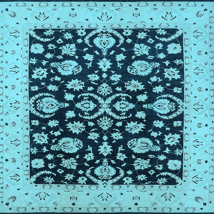 Square Machine Washable Oriental Light Blue Traditional Rug, wshurb776lblu