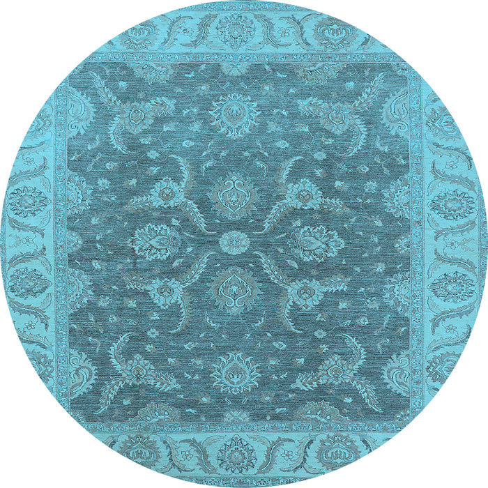 Round Machine Washable Oriental Light Blue Traditional Rug, wshurb777lblu