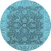 Round Machine Washable Oriental Light Blue Traditional Rug, wshurb777lblu