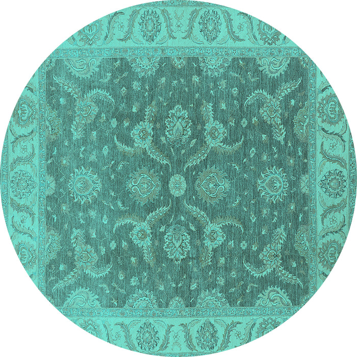Round Oriental Turquoise Traditional Rug, urb777turq