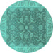 Round Oriental Turquoise Traditional Rug, urb777turq