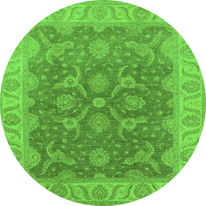 Round Machine Washable Oriental Green Traditional Area Rugs, wshurb777grn