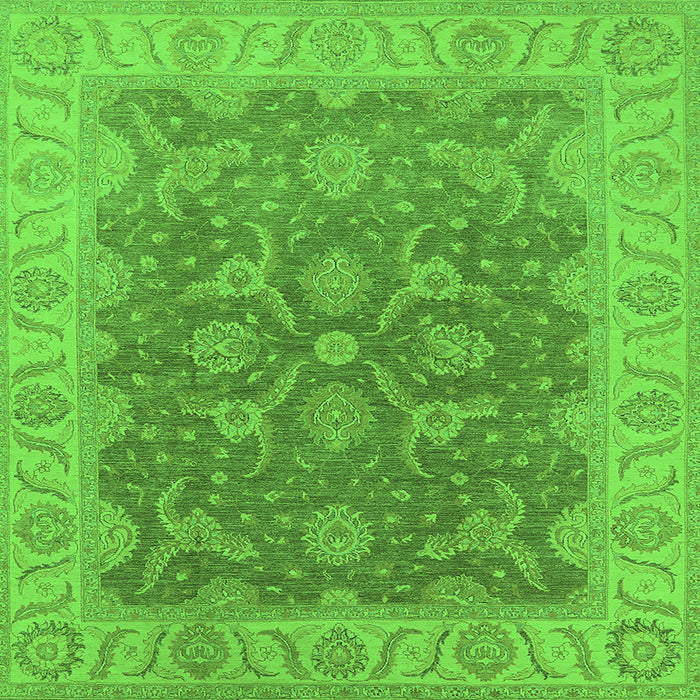 Square Machine Washable Oriental Green Traditional Area Rugs, wshurb777grn