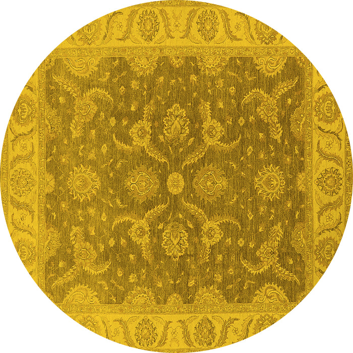 Round Machine Washable Oriental Yellow Traditional Rug, wshurb777yw