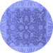 Round Machine Washable Oriental Blue Traditional Rug, wshurb777blu