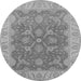 Round Machine Washable Oriental Gray Traditional Rug, wshurb777gry