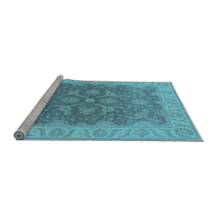 Sideview of Machine Washable Oriental Light Blue Traditional Rug, wshurb777lblu