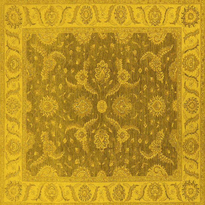 Square Machine Washable Oriental Yellow Traditional Rug, wshurb777yw