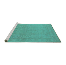 Sideview of Machine Washable Oriental Turquoise Traditional Area Rugs, wshurb778turq