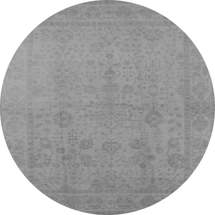 Round Machine Washable Oriental Gray Traditional Rug, wshurb778gry
