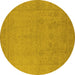 Round Machine Washable Oriental Yellow Traditional Rug, wshurb778yw