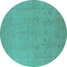 Round Oriental Turquoise Traditional Rug, urb778turq