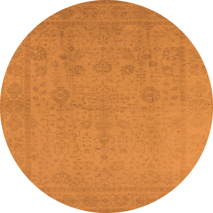 Round Machine Washable Oriental Orange Traditional Area Rugs, wshurb778org