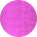 Round Machine Washable Oriental Pink Traditional Rug, wshurb778pnk