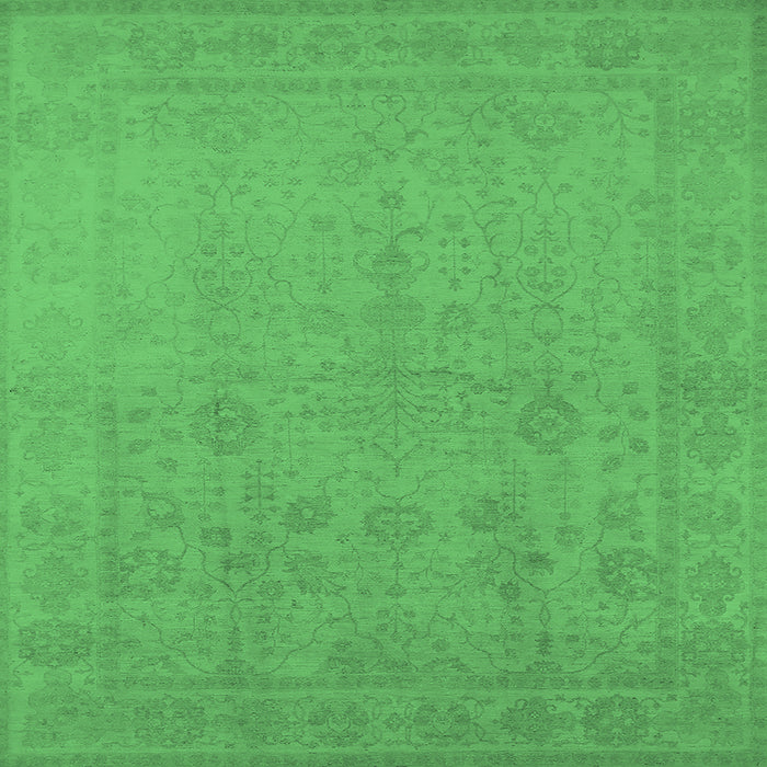 Square Machine Washable Oriental Emerald Green Traditional Area Rugs, wshurb778emgrn