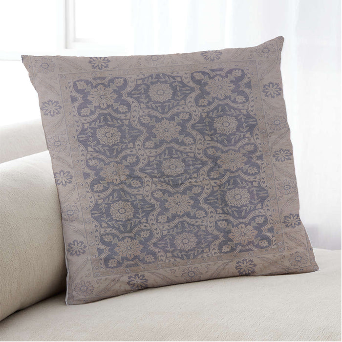 Lifestyle Image of Mid-Century Modern Urban Square Khaki Rose Pink Throw Pillow, 18 inch by 18 inch, pwurb779