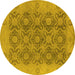 Round Machine Washable Oriental Yellow Traditional Rug, wshurb779yw