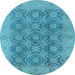 Round Machine Washable Oriental Light Blue Traditional Rug, wshurb779lblu