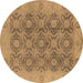 Round Machine Washable Oriental Brown Traditional Rug, wshurb779brn