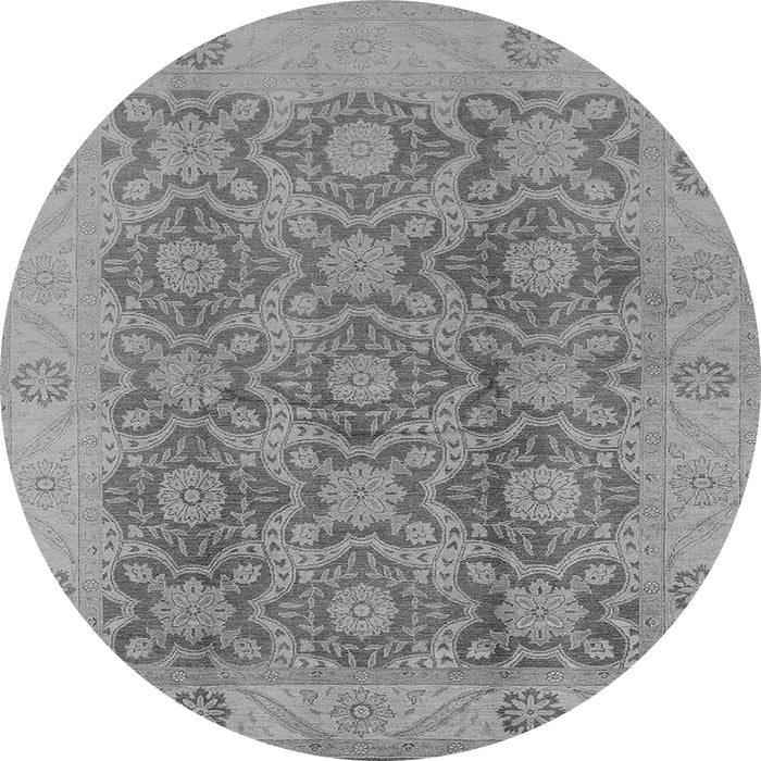 Round Machine Washable Oriental Gray Traditional Rug, wshurb779gry