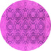 Round Machine Washable Oriental Pink Traditional Rug, wshurb779pnk