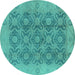 Round Oriental Turquoise Traditional Rug, urb779turq