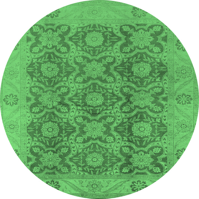 Round Machine Washable Oriental Emerald Green Traditional Area Rugs, wshurb779emgrn