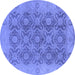 Round Machine Washable Oriental Blue Traditional Rug, wshurb779blu