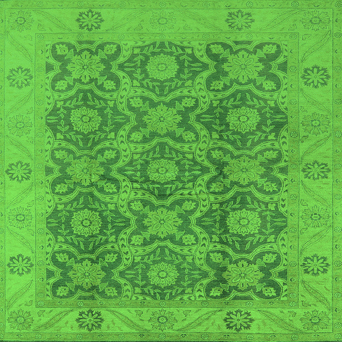 Square Machine Washable Oriental Green Traditional Area Rugs, wshurb779grn