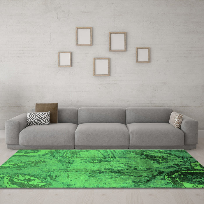 Machine Washable Oriental Green Industrial Area Rugs in a Living Room,, wshurb780grn