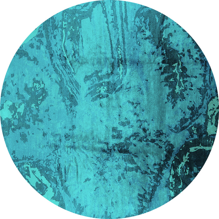 Round Machine Washable Oriental Turquoise Industrial Area Rugs, wshurb780turq