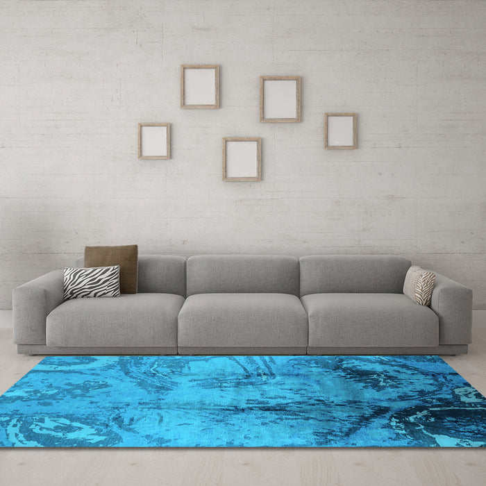 Machine Washable Oriental Light Blue Industrial Rug in a Living Room, wshurb780lblu