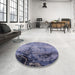 Round Mid-Century Modern Blue Gray Oriental Rug in a Office, urb780