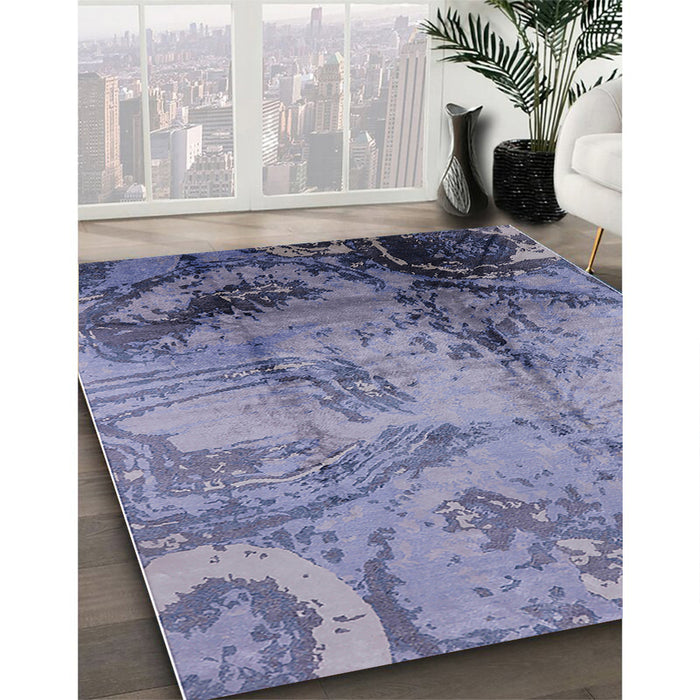 Mid-Century Modern Blue Gray Oriental Rug in Family Room, urb780