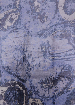 Mid-Century Modern Blue Gray Oriental Rug, urb780