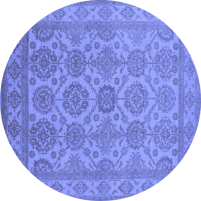 Round Machine Washable Oriental Blue Industrial Rug, wshurb781blu