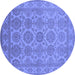 Round Machine Washable Oriental Blue Industrial Rug, wshurb781blu