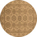 Round Machine Washable Oriental Brown Industrial Rug, wshurb781brn