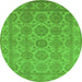 Round Machine Washable Oriental Green Industrial Area Rugs, wshurb781grn