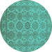Round Machine Washable Oriental Turquoise Industrial Area Rugs, wshurb781turq