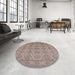 Round Mid-Century Modern Dark Almond Brown Oriental Rug in a Office, urb781