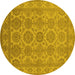 Round Machine Washable Oriental Yellow Industrial Rug, wshurb781yw