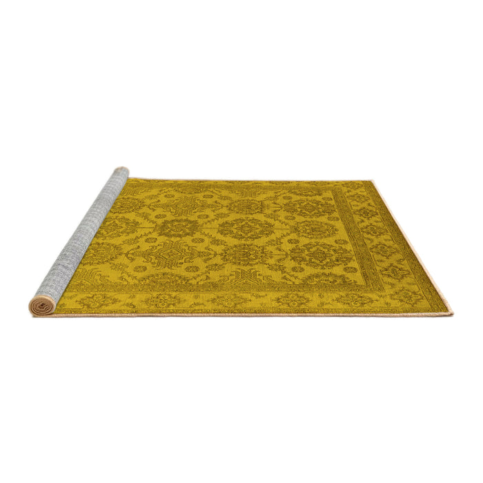 Sideview of Machine Washable Oriental Yellow Industrial Rug, wshurb781yw