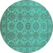 Round Oriental Turquoise Industrial Rug, urb781turq