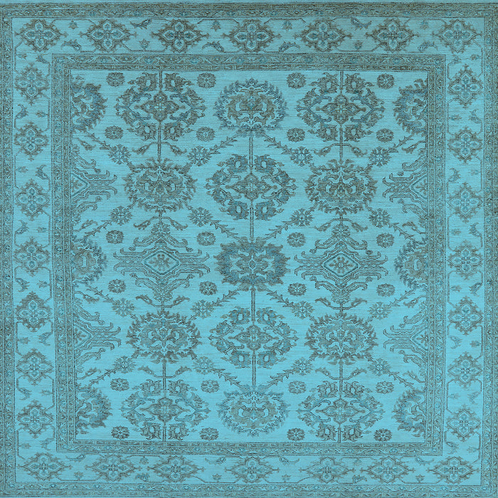Square Machine Washable Oriental Light Blue Industrial Rug, wshurb781lblu