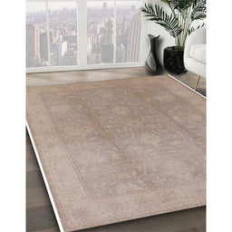 Mid-Century Modern Light French Beige Brown Oriental Rug in Family Room, urb782