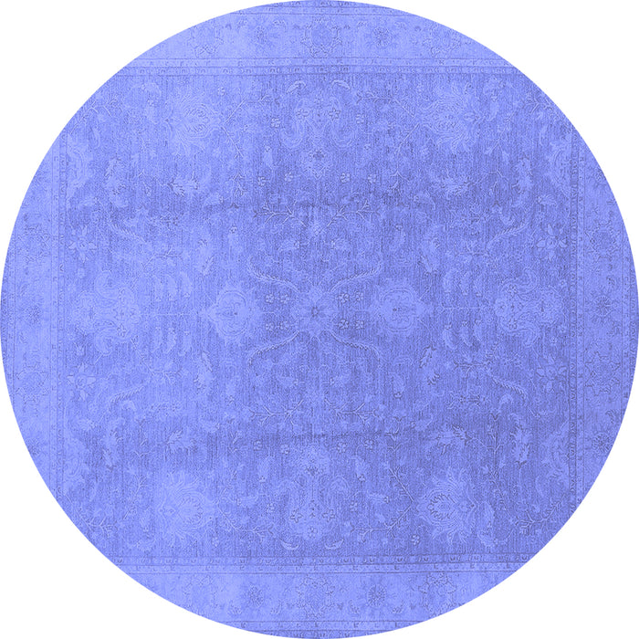 Round Machine Washable Oriental Blue Industrial Rug, wshurb782blu