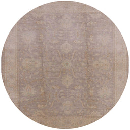 Round Mid-Century Modern Light French Beige Brown Oriental Rug, urb782