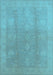 Machine Washable Oriental Light Blue Industrial Rug, wshurb782lblu